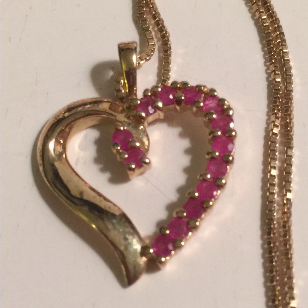 Ruby Heart Gold Plated Necklace 17” Box Chain